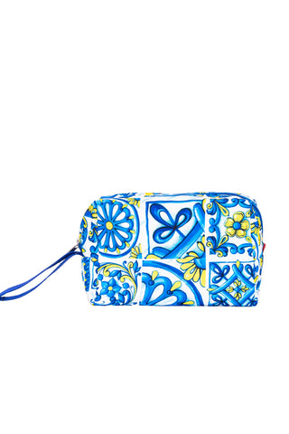 Blue Grotto Patterned Canvas Clutch Bag