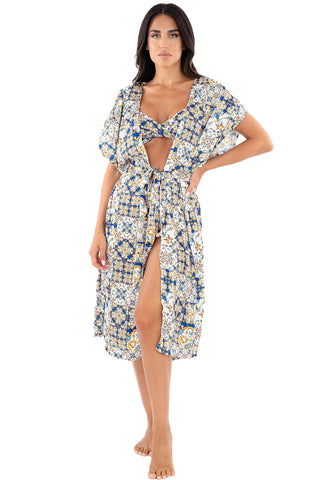 Short Kimono with Positano Patterned Belt