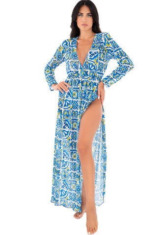 Carmen Blue Grotto Patterned Dress