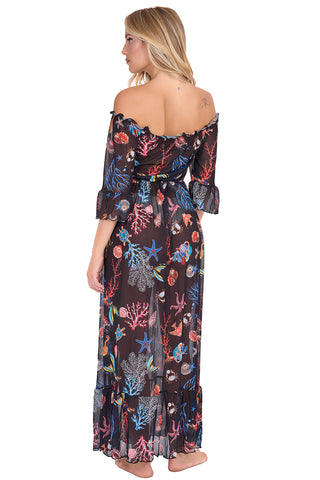 Vestito Lungo Blanca Scollo Barca Fantasia