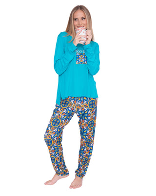 Pigiama Con Pantalone Fantasia Smeraldo/Scalinat