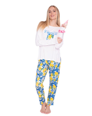 Cremefarbener/Augusto-gemusterter Pyjama mit Hose