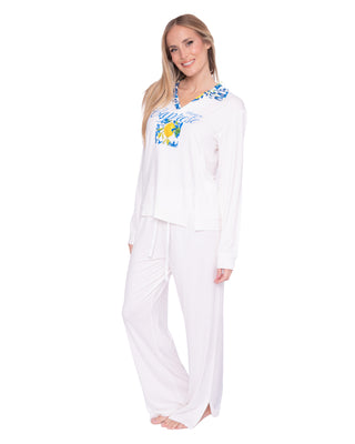 Creme/Augusto gemusterter Pyjama mit Kragen