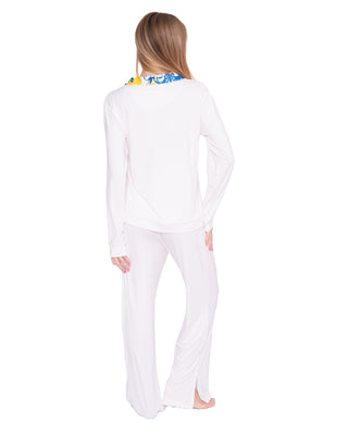 Creme/Augusto gemusterter Pyjama mit Kragen