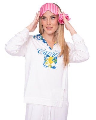 Creme/Augusto gemusterter Pyjama mit Kragen