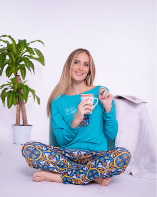 Pigiama Con Pantalone Fantasia Smeraldo/Scalinat