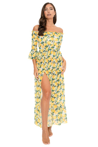 Vestito Lungo Blanca Scollo Barca Fantasia