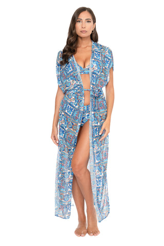 Gilet Lungo Con Cinta Raso Fantasia
