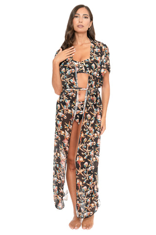 Gilet Lungo Con Cinta Raso Fantasia