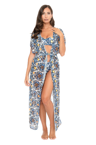 Gilet Lungo Con Cinta Raso Fantasia