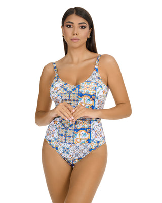 Full Ruched Cup Swimsuit with Adjustable Straps Positano Print