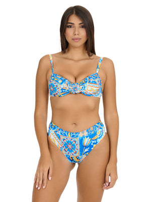 Bikini Ferretto Caramella C/Slip Arriccio Fantasia Capri Blu