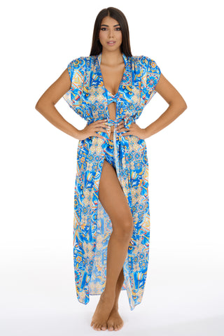 Gilet Lungo Con Cinta Raso Fantasia