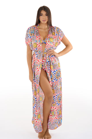Gilet Lungo Con Cinta Raso Fantasia