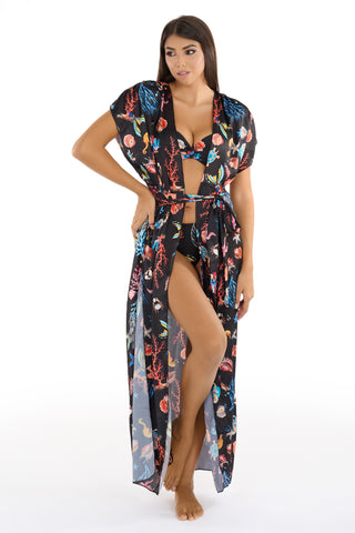Gilet Lungo Con Cinta Raso Fantasia
