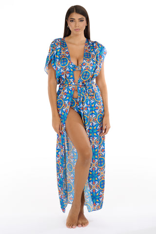 Gilet Lungo Con Cinta Raso Fantasia